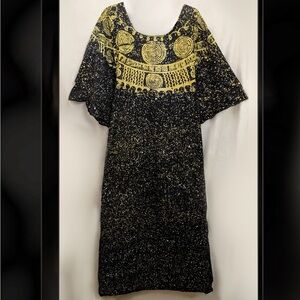 VTG Handmade Cotton Black Speckle Geometric Ankara Adire Bubu Caftan Plus 1 x-3x